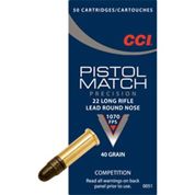 CCI - PISTOL MATCH AMMO 22 LONG RIFLE 40GR LEAD ROUND NOSE