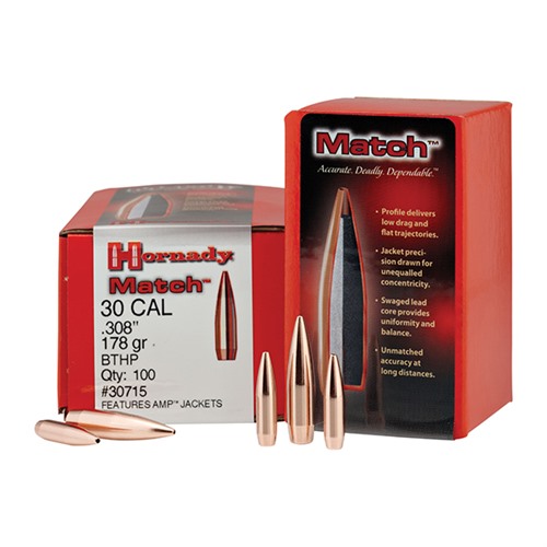 HORNADY - MATCH 30 CALIBER (0.308") BOATTAIL HOLLOW POINT RIFLE BULLETS