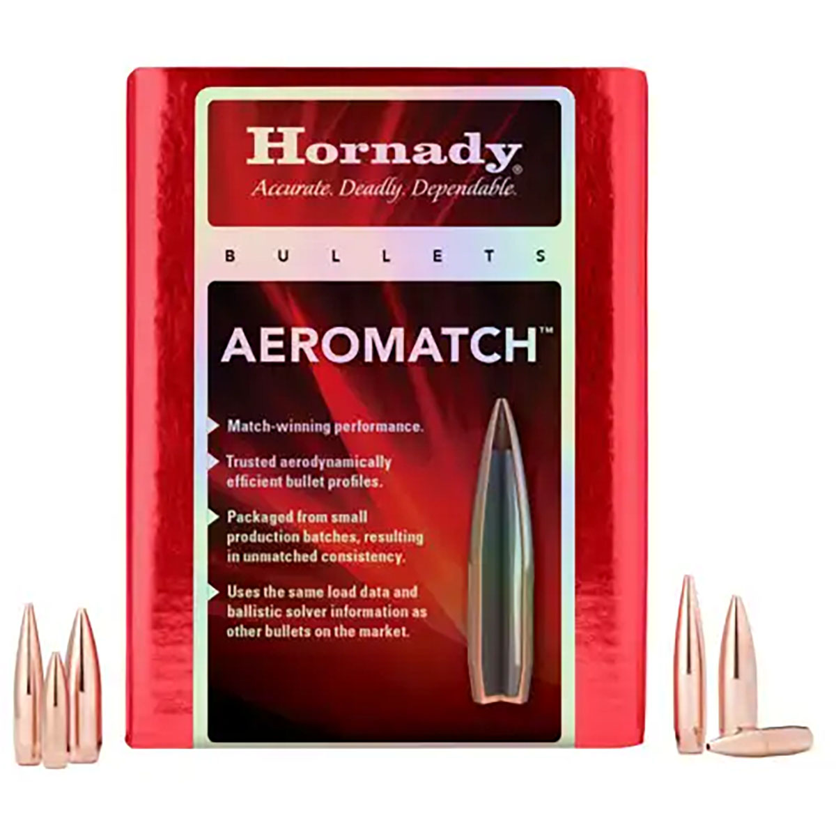 HORNADY - AEROMATCH 22 CALIBER (0.224”) HOLLOW POINT BOAT TAIL RIFLE BULLE