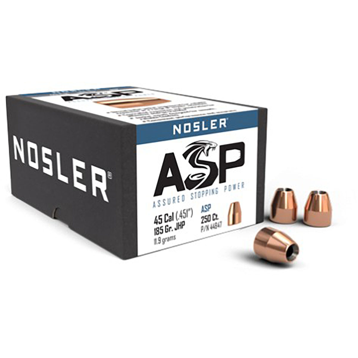 NOSLER, INC. - ASP 45 CALIBER (0.451") JHP PISTOL BULLETS