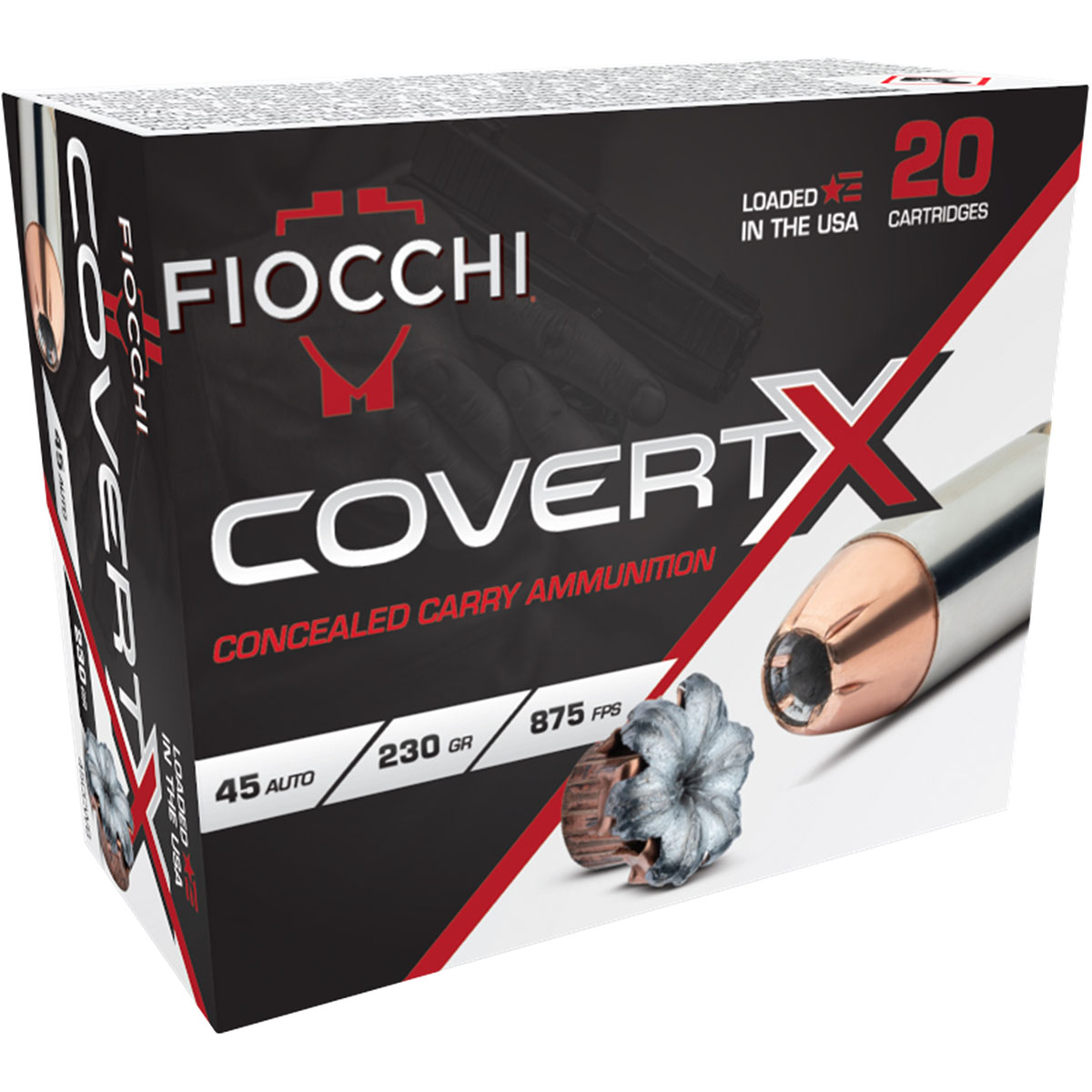 FIOCCHI AMMUNITION - COVERTX 45 ACP JACKETED HOLLOW POINT HANDGUN AMMO