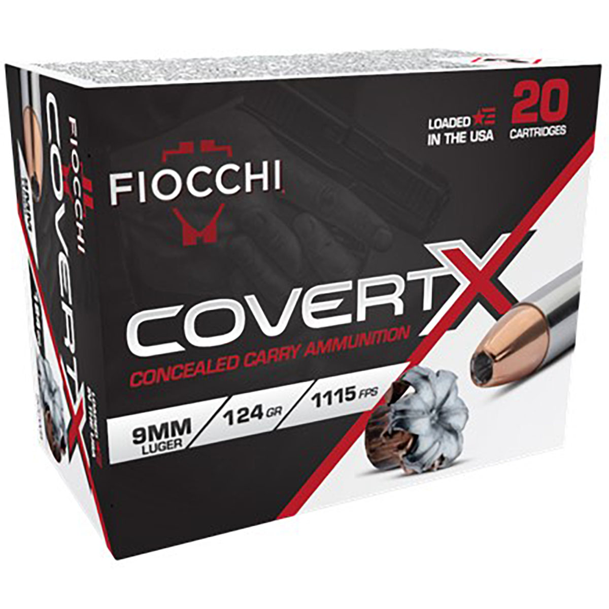 FIOCCHI AMMUNITION - COVERTX 9MM LUGER JACKETED HOLLOW POINT HANDGUN AMMO