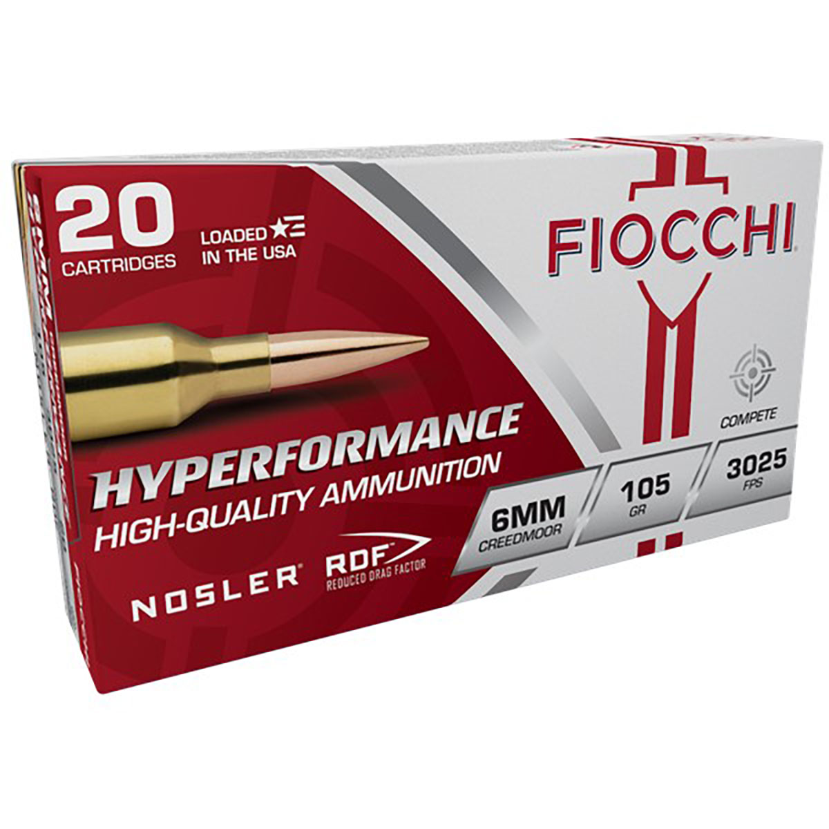 FIOCCHI AMMUNITION - HYPERFORMANCE 6MM CREEDMOOR HOLLOW POINT BOAT TAIL RIFLE AMMO