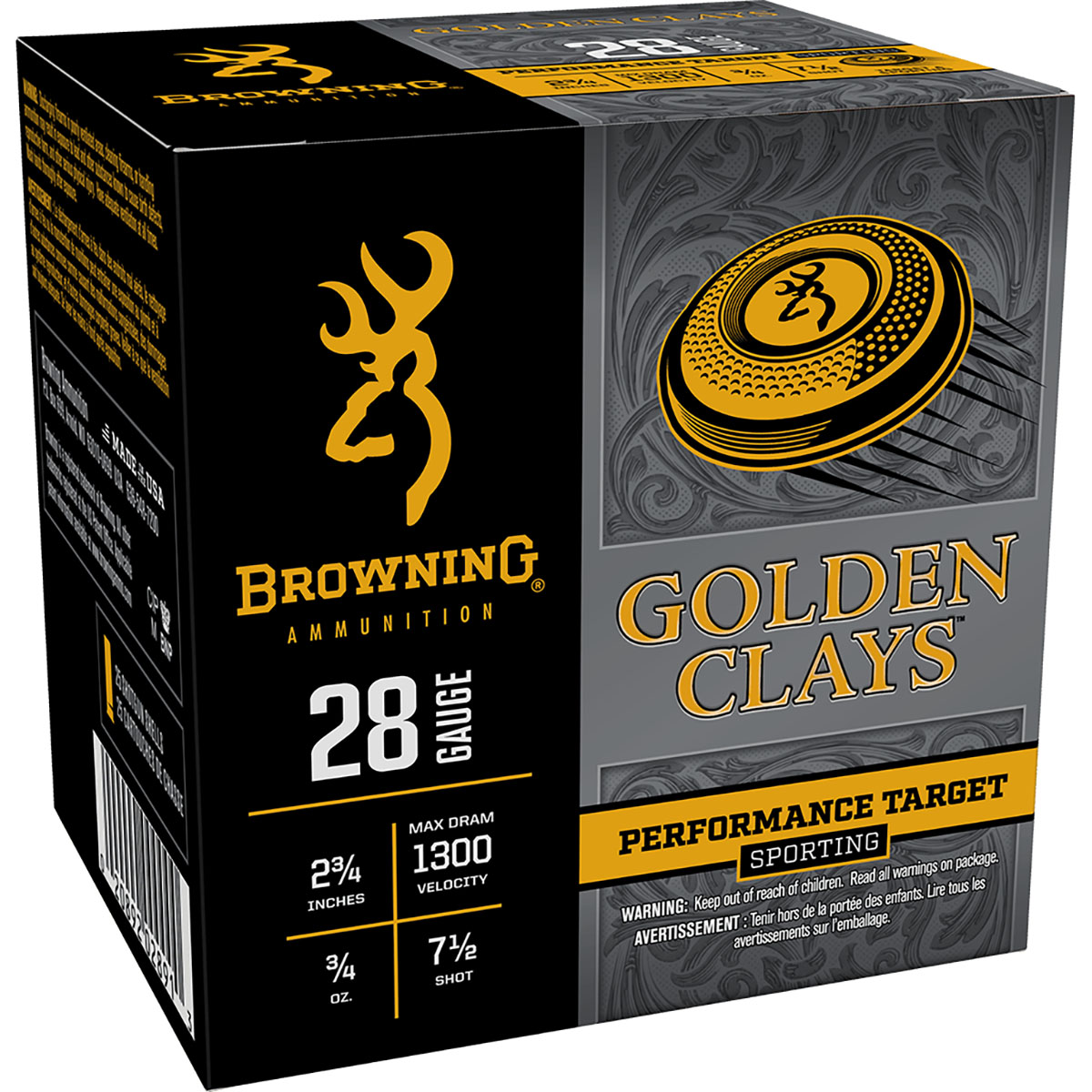 BROWNING AMMUNITION - GOLDEN CLAYS 28 GAUGE 2-3/4” #7.5 SHOT SHOTGUN AMMO