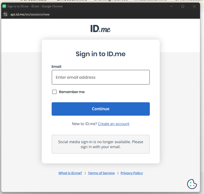 ID.me Pop-up